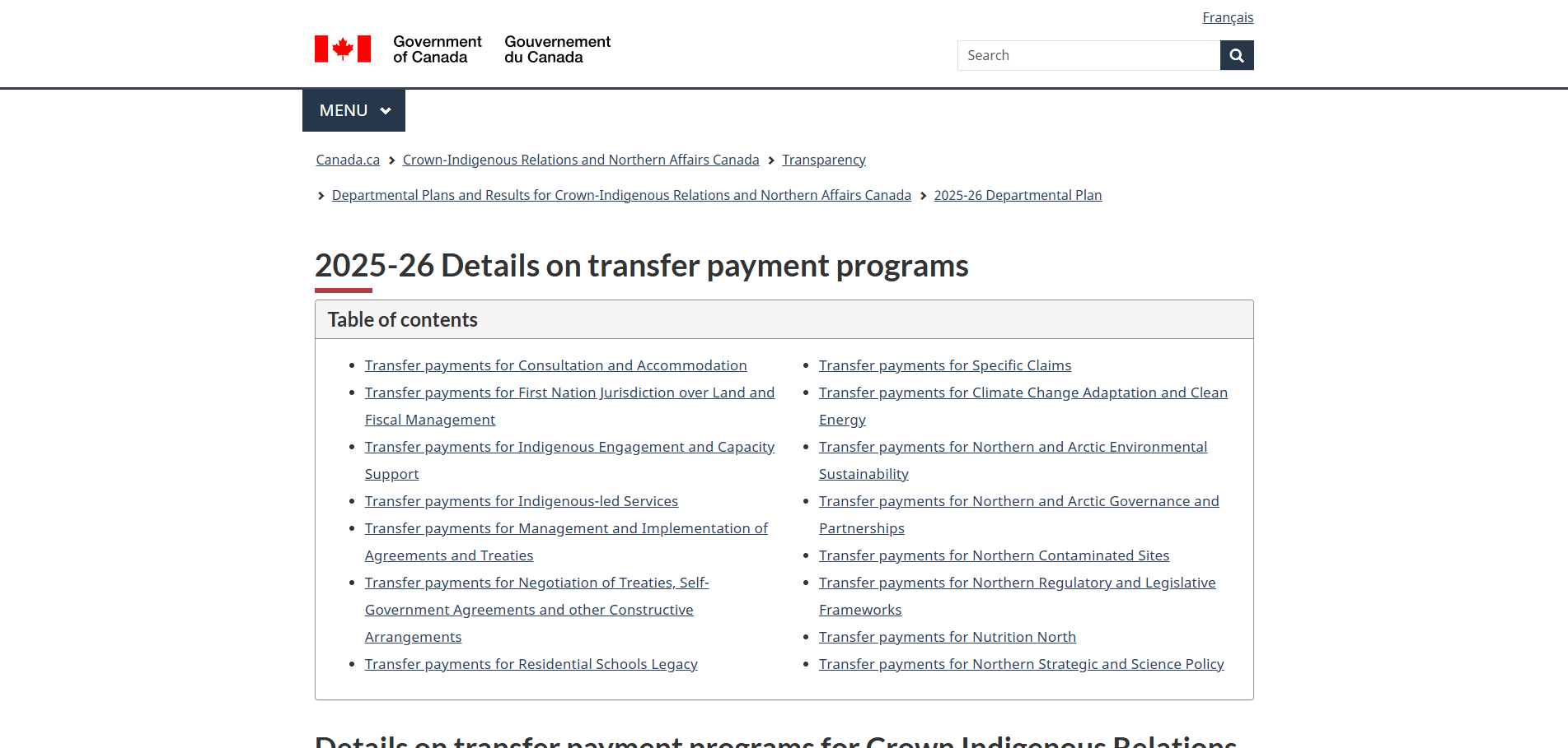 2025-26 Details on transfer payment programs
