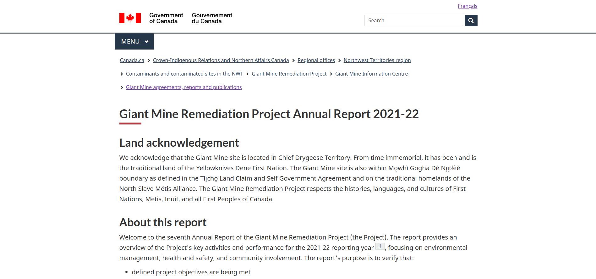 Giant Mine Remediation Project Annual Report 2021-22