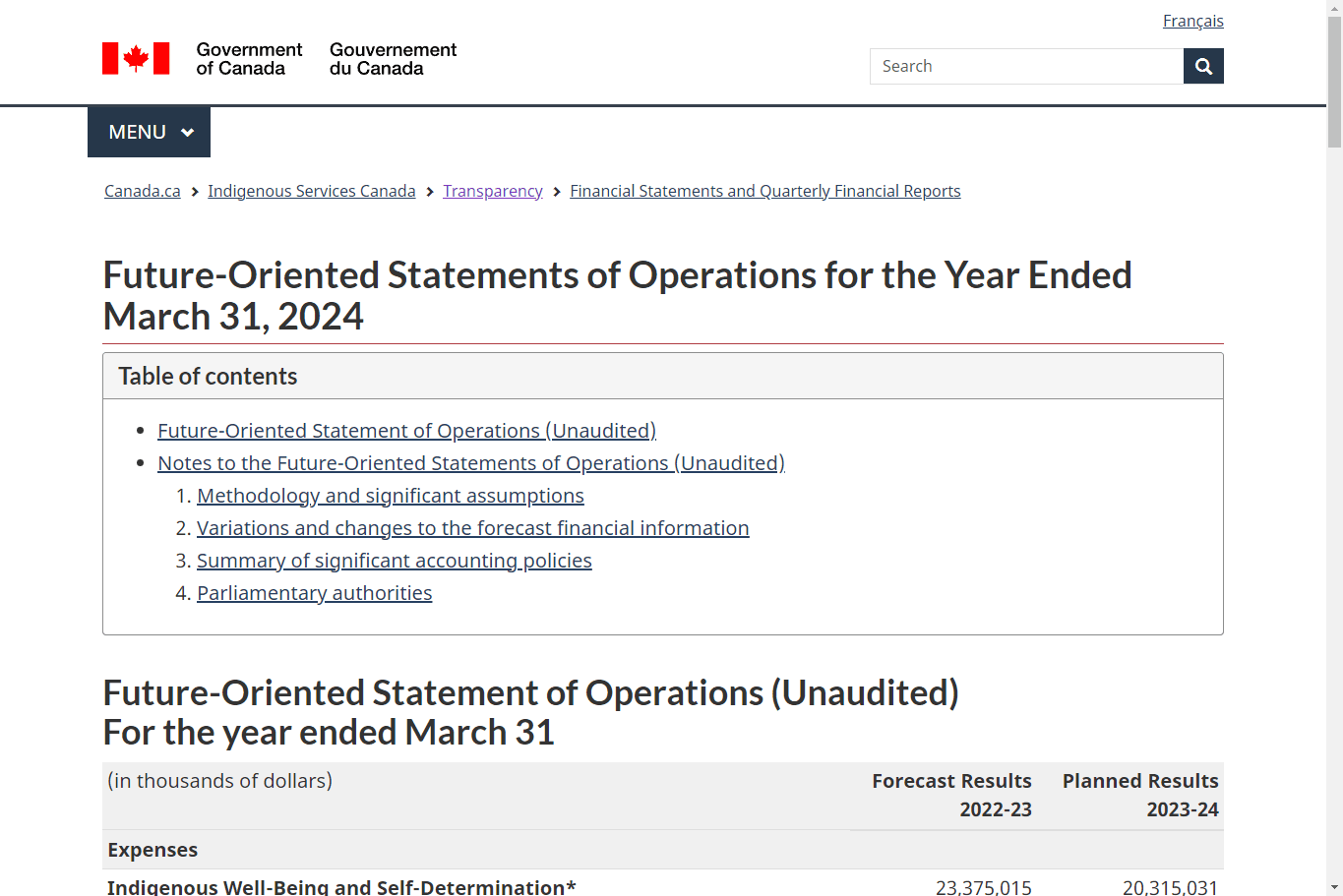 Future-Oriented Statements of Operations