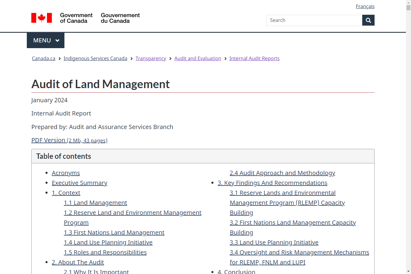 Audit of Land Management