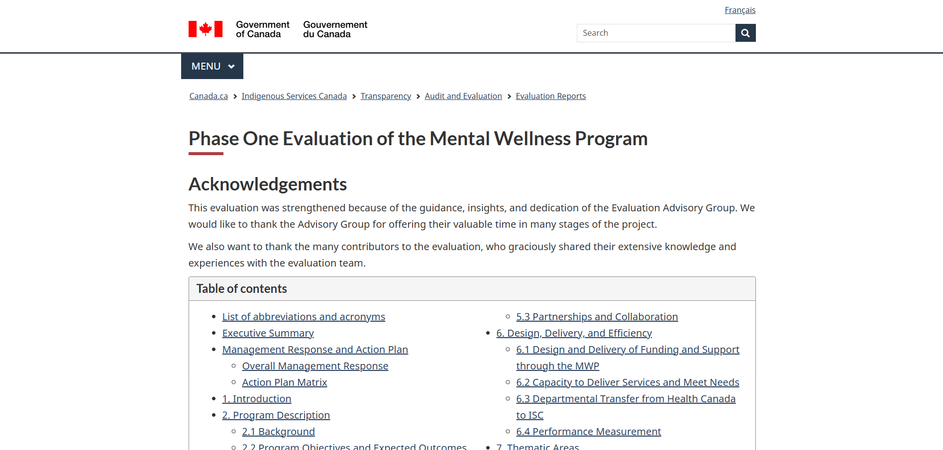 Phase One Evaluation of the Mental Wellness Program